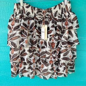 ANTHROPOLOGIE LET ME BE RUFFLE TIERED FOREST FAIRY FLORAL MINI SKIRT SIZE XL NWT